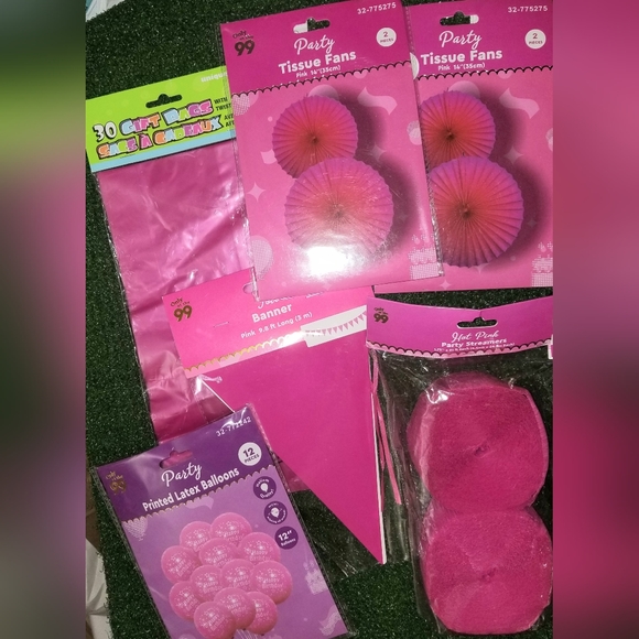 Pink Party Decorations - Birthday Balloons, Favor Bags, Streamers, Banner, Fans - Picture 1 of 6
